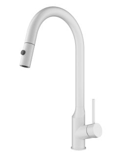 Смеситель для кухни Wonzon & Woghand WW-A21252-MW с выдвижным изливом белый матовый