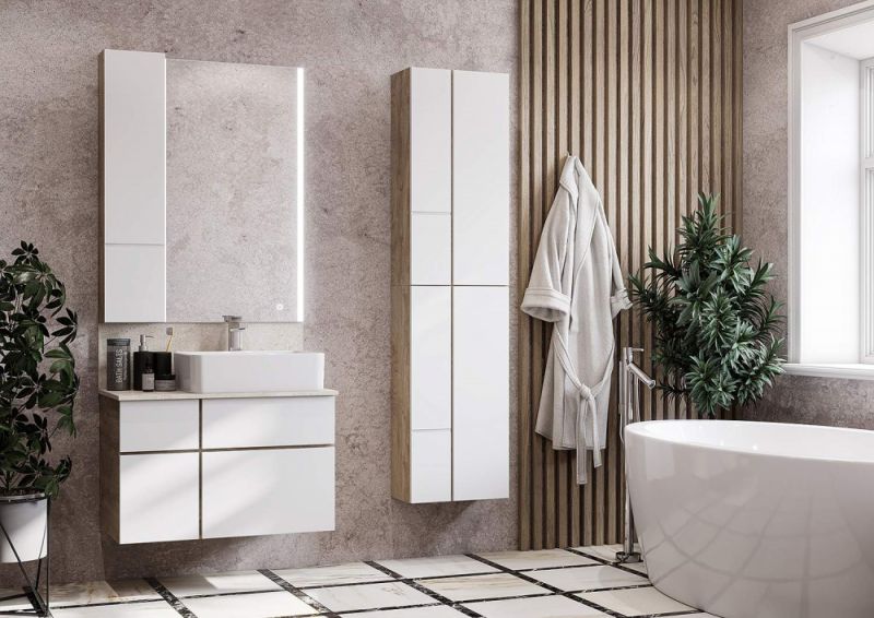 Тумба под раковину Акватон Мишель 80см дуб эндгрейн/белый 1A244501MIX40