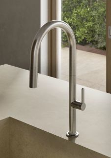 Смеситель для кухни Kludi Aurea 55852N575 с выдвижным изливом брашированный никель