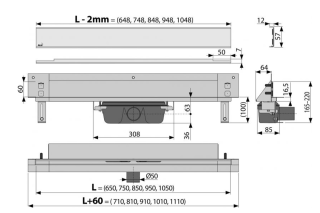Дренажная система AlcaPlast Spa для монтажа в стену 95см хром APZ5-TWIN-950