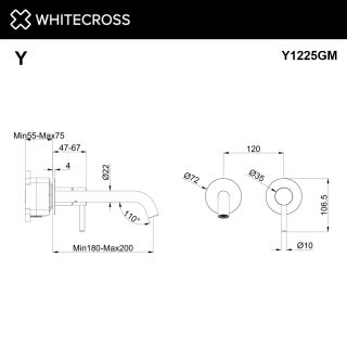 Смеситель для раковины WHITECROSS 2-Y1225GM оружейная сталь