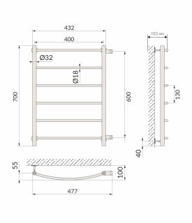 Полотенцесушитель водяной Indigo Arc LASW70-40-б/п-60 70x40 см хром