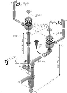 Двойной сифон Alveus 1127260 114-PP-114-POPUP CRYSTALIX, STYLUX квадратный