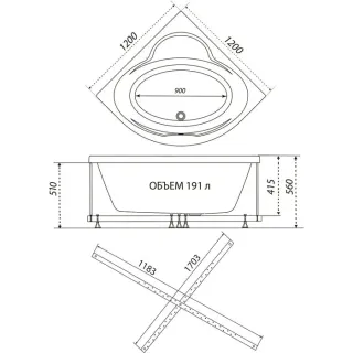 Акриловая ванна 1ACReal Мартин Щ0000046656 120 см на Х-каркасе белый