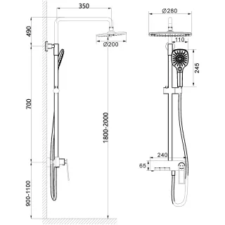 Душевая стойка Black&White Universe 9900MG оружейная сталь
