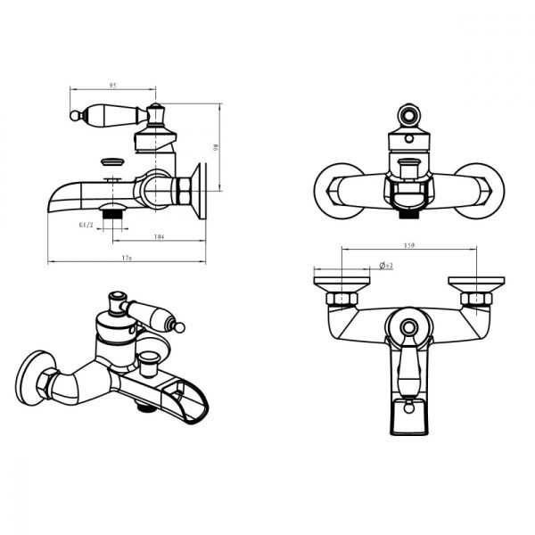 Смеситель для ванны Boheme Vogue Crystal бронза 203-CRST