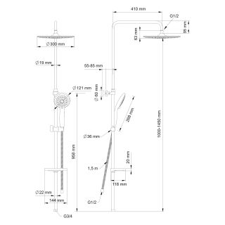 Душевая стойка Swedbe Hermes 9090G1 с термостатическим смесителем для ванны хром/серый