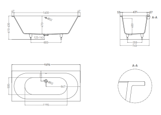 Ванна из искусственного камня Salini Ornella Axis S-Stone 103423MRH 170x75см RAL снаружи