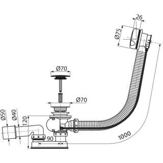 Слив-перелив для ванны AlcaPlast пластик 100см белый A51BM-100