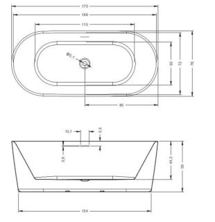 Акриловая ванна Riho Modesty Glossy Sparkle System B090002005 170x76см с аэромассажем белый