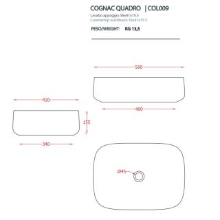 Раковина ArtCeram Cognac COL009 36 00 notte 56 см