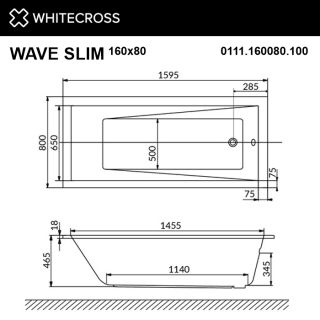 Гидромассажная ванна WHITECROSS Wave Slim 0111.160080.100.LINENANO.CR 160x80 см Line Nano хром