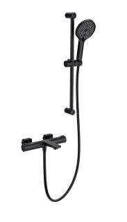Смеситель для ванны с душевым гарнитуром Wonzon & Woghand WW-C2021-A-MB с термостатом чёрный матовый