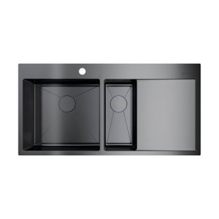 Мойка кухонная Omoikiri Akisame 100-2-GM-L нерж.сталь/вороненая сталь