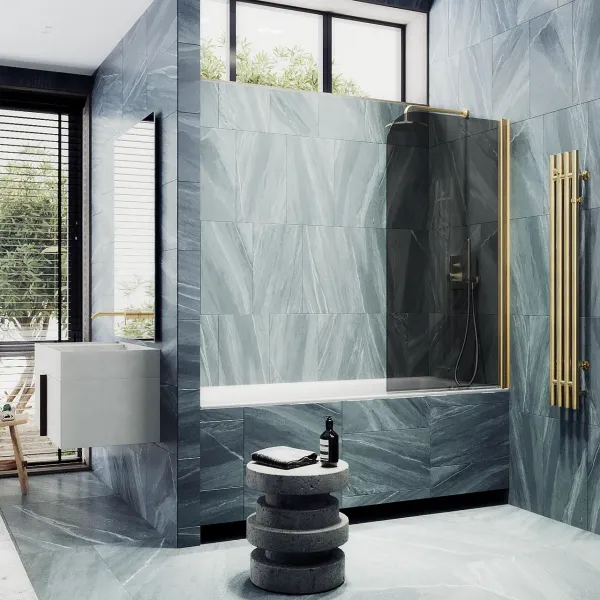 Шторка на ванну MaybahGlass MGV-618-3 70см золото