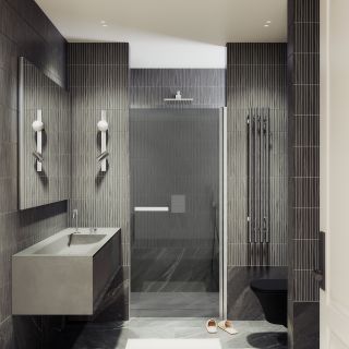 Душевая дверь MaybahGlass MGD-461-5 90см хром матовый/графит