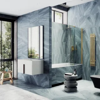 Шторка на ванну MaybahGlass MGV-596-3 40см золото