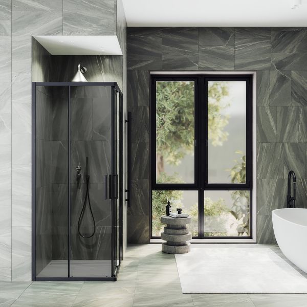 Душевой уголок MaybahGlass MGY-1334-6 100x100см чёрный/графит