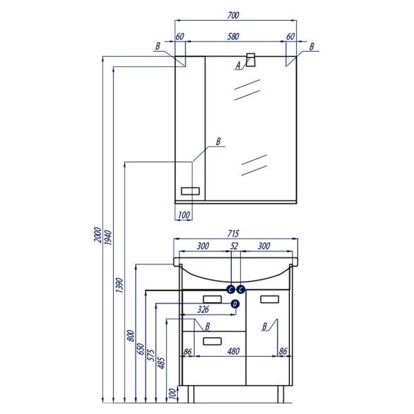 Зеркальный шкаф Акватон Бекка 70см белый/дуб сомерсет 1A214702BAC20