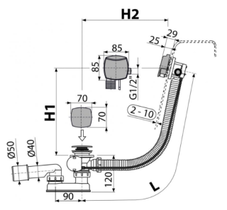 Слив-перелив для ванны AlcaPlast с напуском воды через перелив 100см хромированный пластик A564CRM2-100