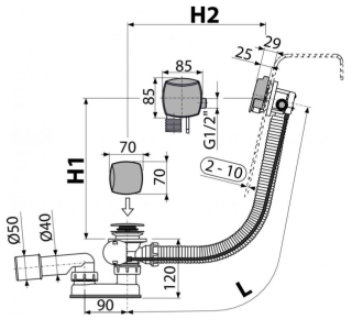 Слив-перелив для ванны AlcaPlast с напуском воды через перелив 57см хром A564KM3