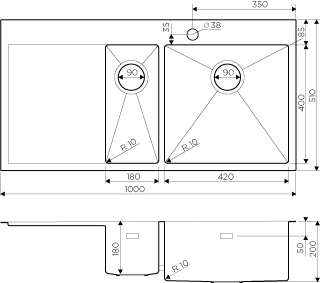 Мойка кухонная Omoikiri Akisame 100-2-LG-R нерж. сталь/светлое золото