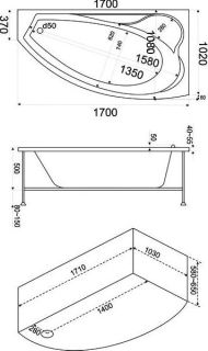 Акриловая ванна Bas Николь 170x110 R