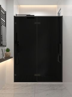 Душевая дверь распашная Veconi Premium Alassio BB, 1500х2000, черный матовый, стекло черное