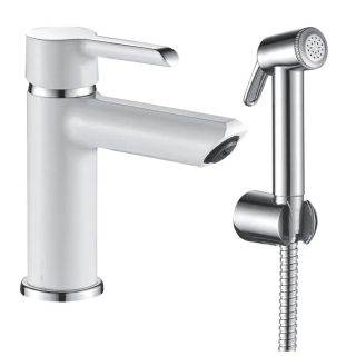 Смеситель для раковины с гигиеническим душем Shevanik S6071F белый/хром