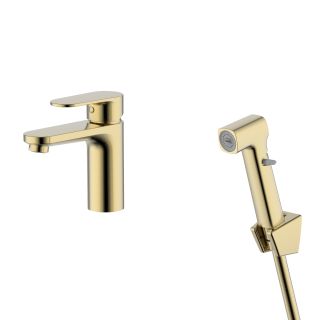 Смеситель для раковины с гигиеническим душем Aquatek Ника AQ1812BG золото