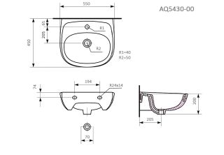 Раковина подвесная Aquatek AQ5430-00 для установки на пьедестал 54 см белый