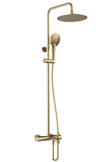 Душевая стойка AQUAme AQM8008BG с термостатом шлифованное золото