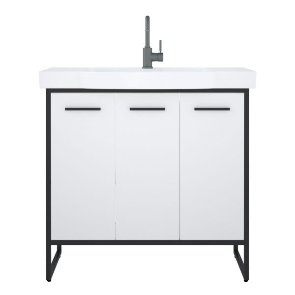 Тумба под раковину Corozo Айрон с корзиной 90см белый/чёрный SD-00000412