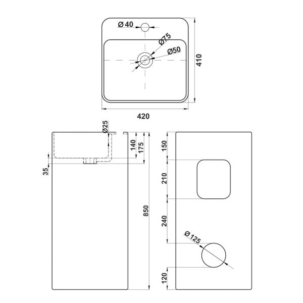 Напольная раковина Melana B125-805 42см белый