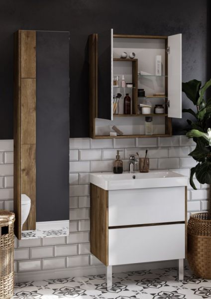 Зеркальный шкаф Акватон Сканди 70см белый/дуб рустикальный 1A252202SDZ90