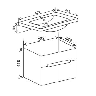 Тумба под раковину Runo подвесная 2 двери (под умывальник Omega 60) Парма 60 (00-00001037)