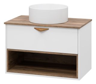 Подвесная тумба под раковину Brevita Bergen BER-07080-19-01-1Я с подсветкой 80см дуб Галифакс олово/белый