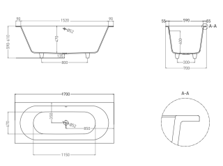 Ванна из искусственного камня Salini Ornella Axis S-Sense 104613MRH 170x70см RAL снаружи