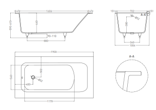 Ванна из искусственного камня Salini Orlanda Plus S-Sense 102014GRH 190x100см RAL снаружи
