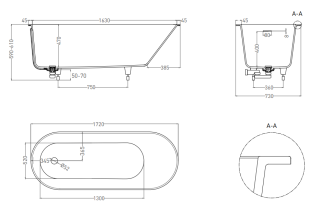Ванна из искусственного камня Salini Ornella Kit S-Sense 102412MRH 180x80см RAL снаружи
