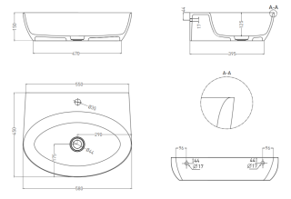 Подвесная раковина Salini Alda Wall 02 S-Sense 140312GRF 58см RAL полностью