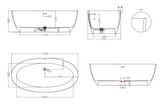 Ванна из искусственного камня Salini Alda S-Stone 101911SMRF 178x92см RAL полностью