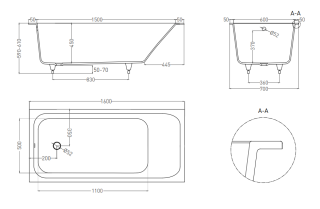 Ванна из искусственного камня Salini Orlanda S-Sense 102015MRH 160x70см RAL снаружи