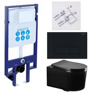 Комплект SET AQUATEK МИЯ-MB-017 4в1 унитаз с инсталляцией кнопкой и сиденьем микролифт