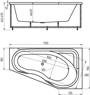 Акриловая ванна Aquatek Медея MED180-0000038 170х95 см правая с фронтальным экраном вклеенный цельносварной металлический каркас