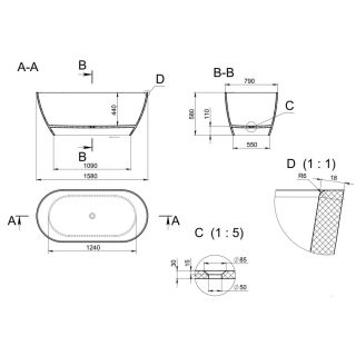 Ванна отдельностоящая Holbi Venus NEW 158x79см белый матовый 1.01.002.11.1