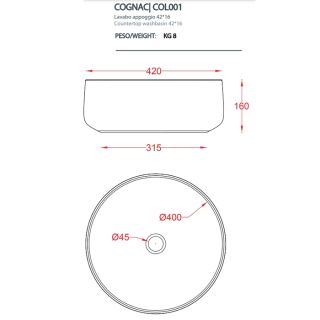 Раковина ArtCeram Cognac COL001 20 00 nero roma 42 см