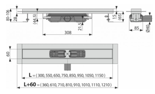 Душевой лоток AlcaPlast Professional Low для цельной решетки 115см хром APZ106-1150
