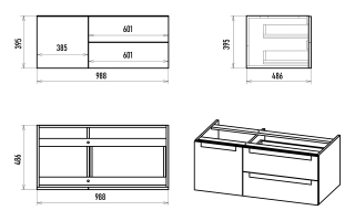 Подвесная тумба под раковину Brevita Cargo CAR-01100-021П2Я 100см чёрный