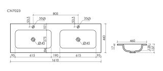 Раковина Ceramicanova Grace CN7023 с двумя чашами 160 см белый
